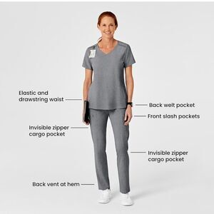 Women's WONDERWINK High Waist Slim Leg Scrub Pant, Grey Heather, 1XL NEW